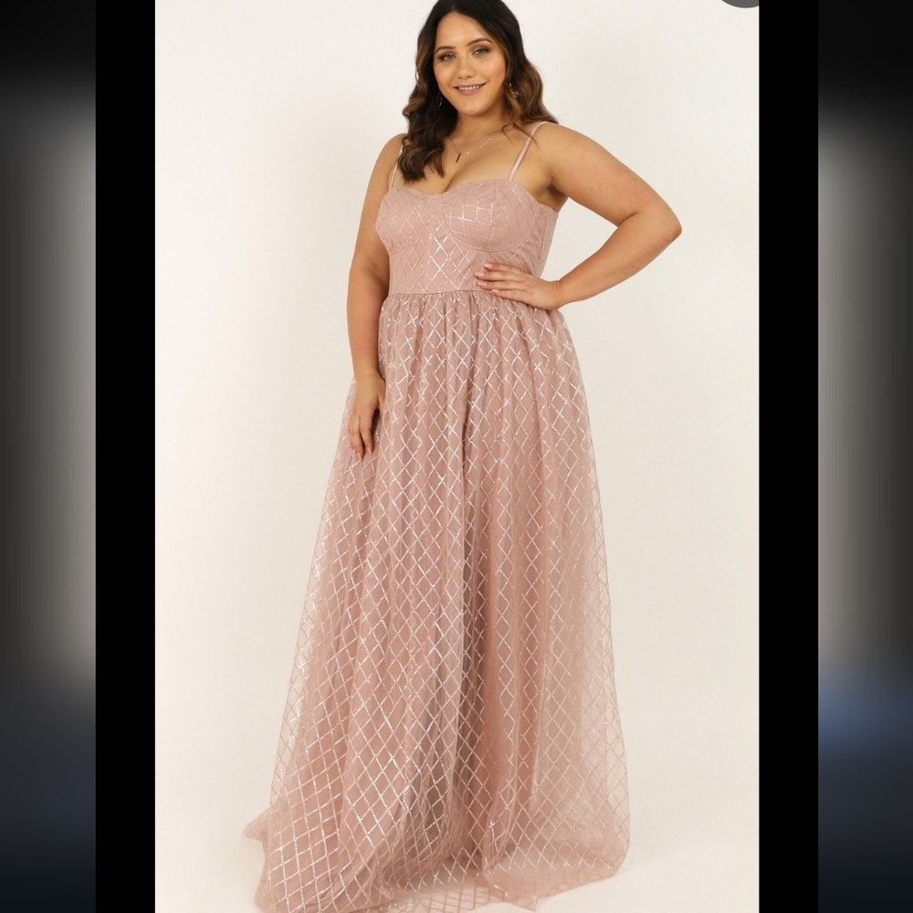 NWT ShowPo Sparkle with Love Dress Blush Sequined Layered Maxi Dress Formal Prom